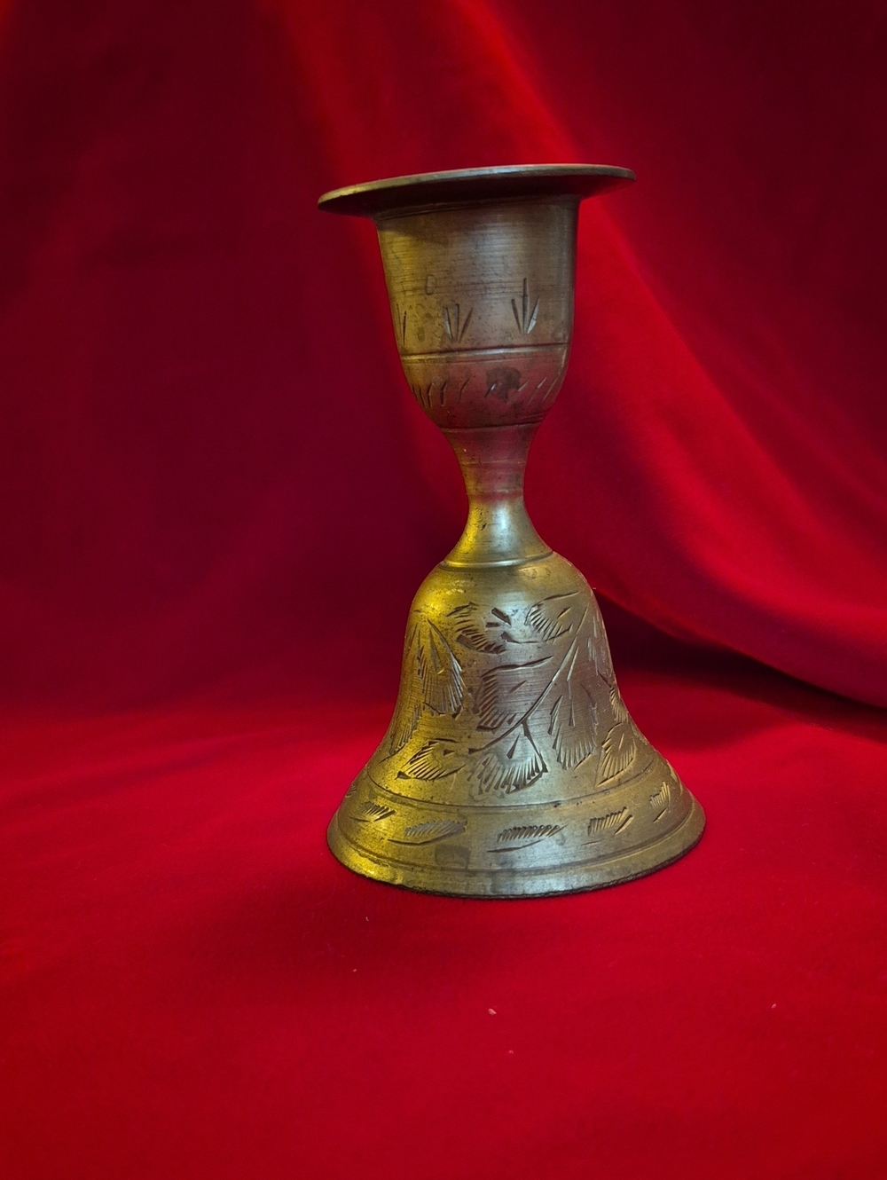 Brass Candle Holder & bell with hand etched design - Brass